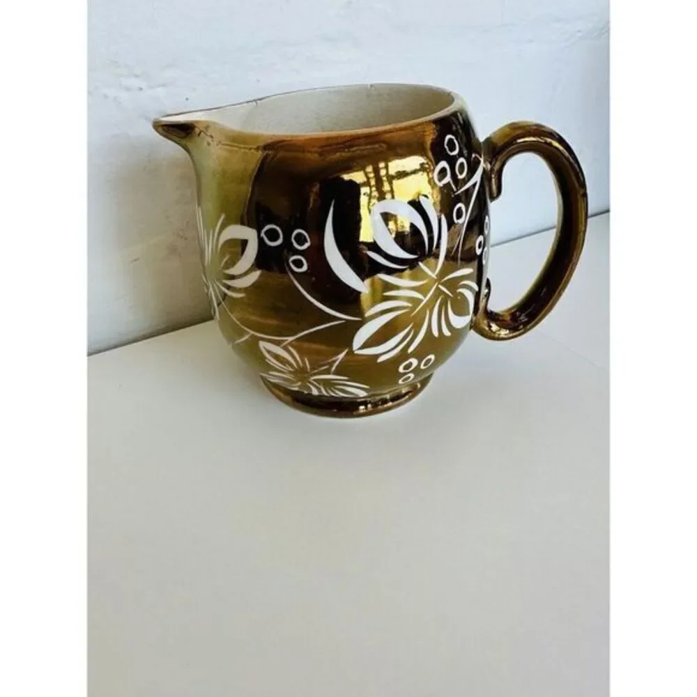 VTG Price Kensington Pitcher/Creamer Copper Tone Hand‎ Painted Floral See Photos